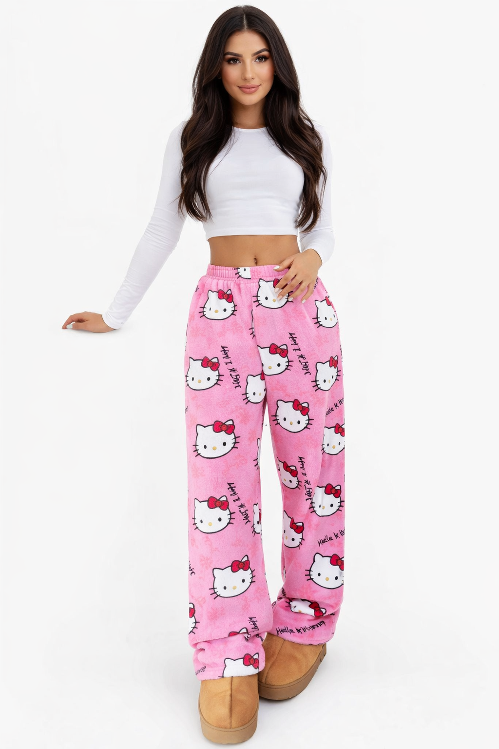 Hello Kitty Sleep Pants Soft Pink with Hearts & Bow Accent