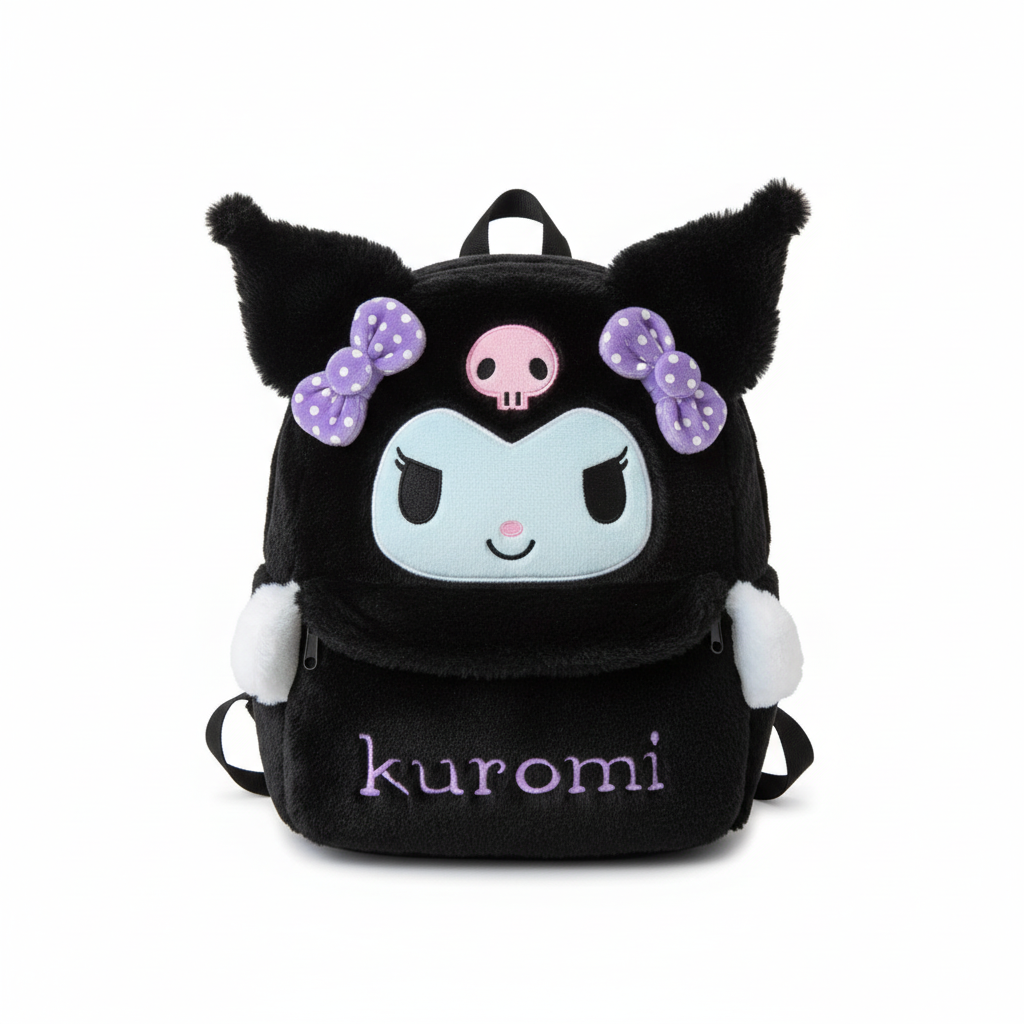 Kuromi Backpack - Spacious, Durable, Featuring a Cute Cartoon Design with Plush Accents