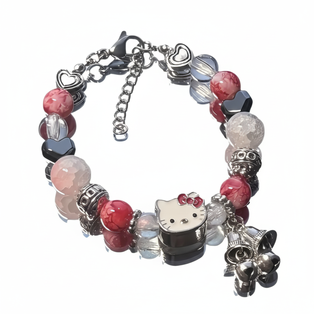 A Hellokitty Pink Bead KT Cat Bracelet